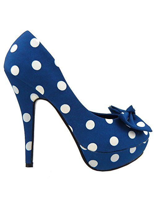 SHOW STORY Two Tone Spot Polka Dots Bow Stiletto Platform High Heel Pump,LF30406