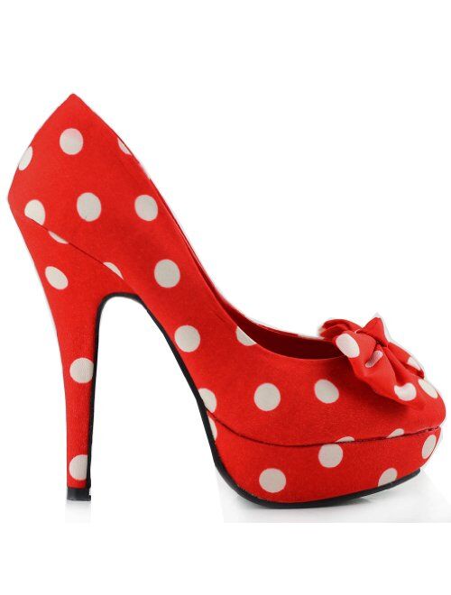 SHOW STORY Two Tone Spot Polka Dots Bow Stiletto Platform High Heel Pump,LF30406