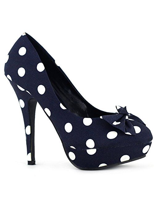 SHOW STORY Two Tone Spot Polka Dots Bow Stiletto Platform High Heel Pump,LF30406