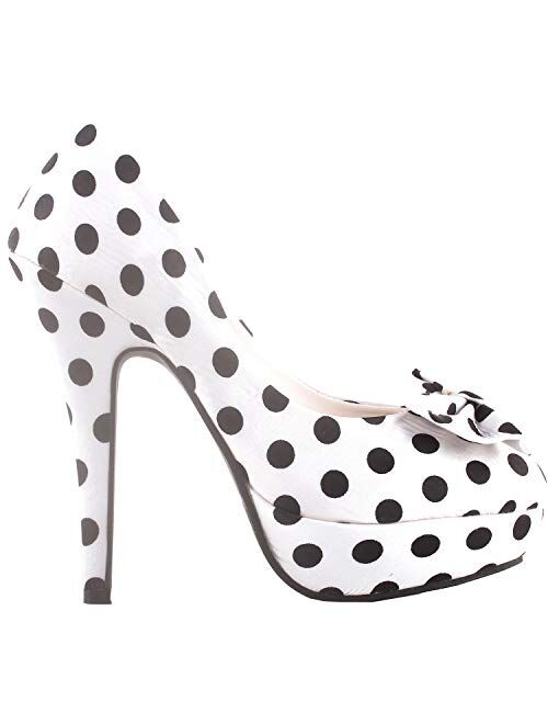 SHOW STORY Two Tone Spot Polka Dots Bow Stiletto Platform High Heel Pump,LF30406