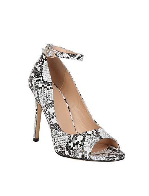 Ermonn Womens Leopard Stiletto Heels Peep Toe Ankle Strap Thin High Heeled Pumps D'Orsay Sandals