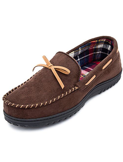 RockDove Mens Flannel Lined Moccasin Slipper with Memory Foam