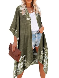 Moss Rose Women's Beach Cover up Swimsuit Kimono Cardigan with Bohemian Floral Print