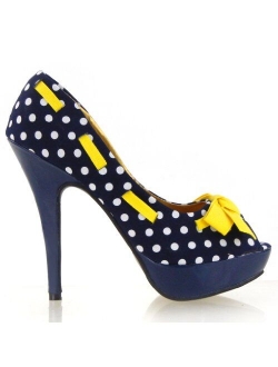 SHOW STORY Sexy Peep Toe Polka Dots Bow Platform Stiletto High Heel Pump,LF30421