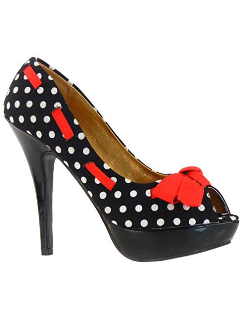 SHOW STORY Sexy Peep Toe Polka Dots Bow Platform Stiletto High Heel Pump,LF30421