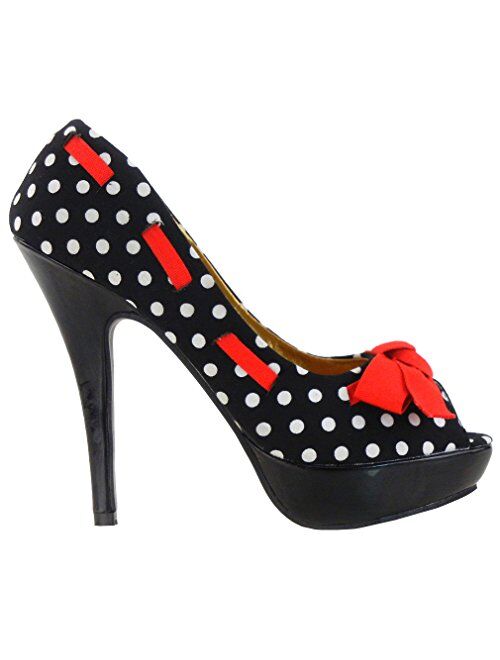 SHOW STORY Sexy Peep Toe Polka Dots Bow Platform Stiletto High Heel Pump,LF30421