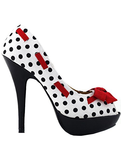 SHOW STORY Sexy Peep Toe Polka Dots Bow Platform Stiletto High Heel Pump,LF30421