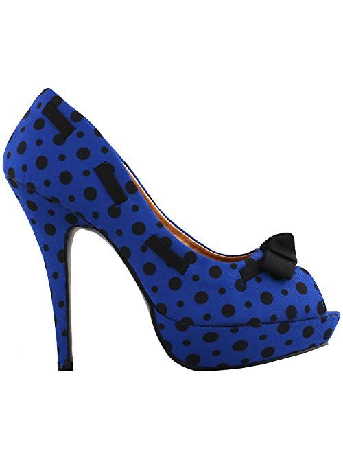 SHOW STORY Sexy Peep Toe Polka Dots Bow Platform Stiletto High Heel Pump,LF30421