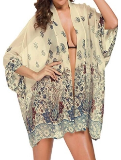 WEIYAN Women's Tops Loose Chiffon Kimono Cardigan Beach Swim Cover up Blouse