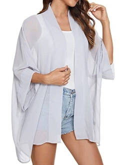 WEIYAN Women's Tops Loose Chiffon Kimono Cardigan Beach Swim Cover up Blouse