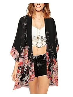 WEIYAN Women's Tops Loose Chiffon Kimono Cardigan Beach Swim Cover up Blouse