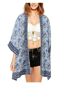 WEIYAN Women's Tops Loose Chiffon Kimono Cardigan Beach Swim Cover up Blouse