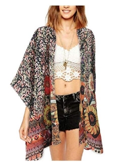 WEIYAN Women's Tops Loose Chiffon Kimono Cardigan Beach Swim Cover up Blouse