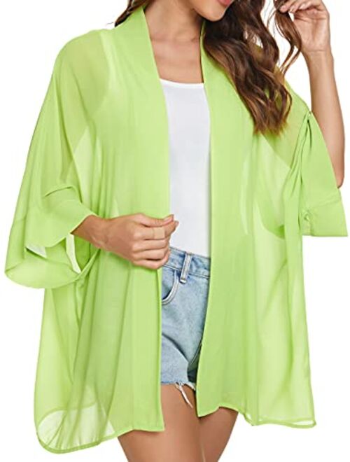 WEIYAN Women's Tops Loose Chiffon Kimono Cardigan Beach Swim Cover up Blouse