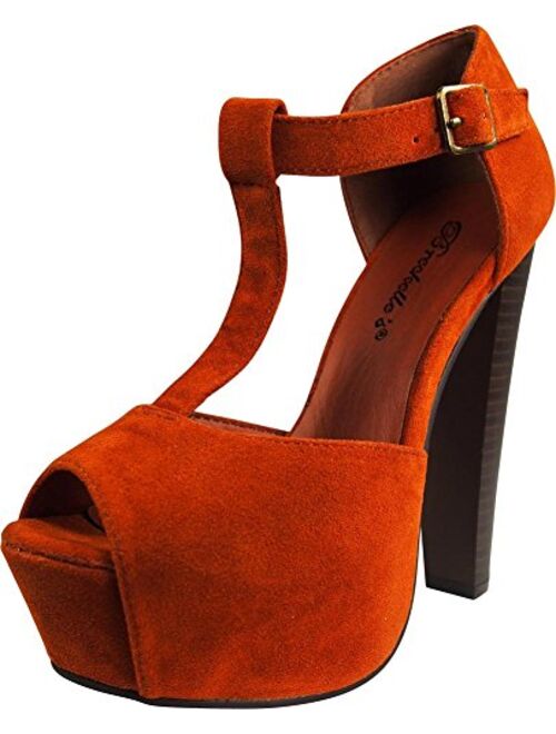 Breckelle's Women's Brina Peep Toe High Heel T-Strap Platform Sandals