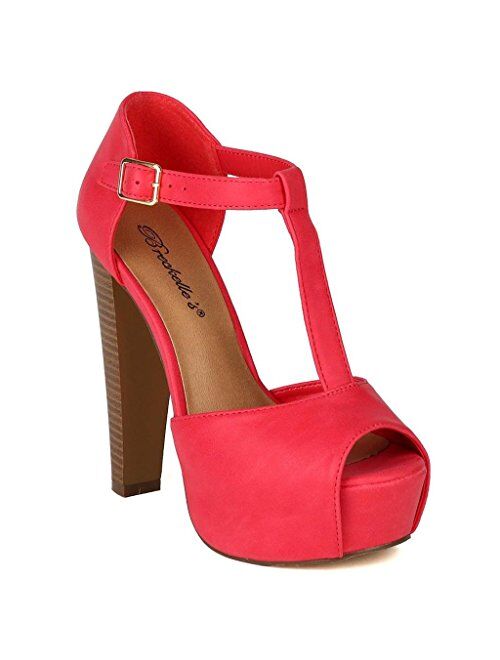 Breckelle's Women's Brina Peep Toe High Heel T-Strap Platform Sandals