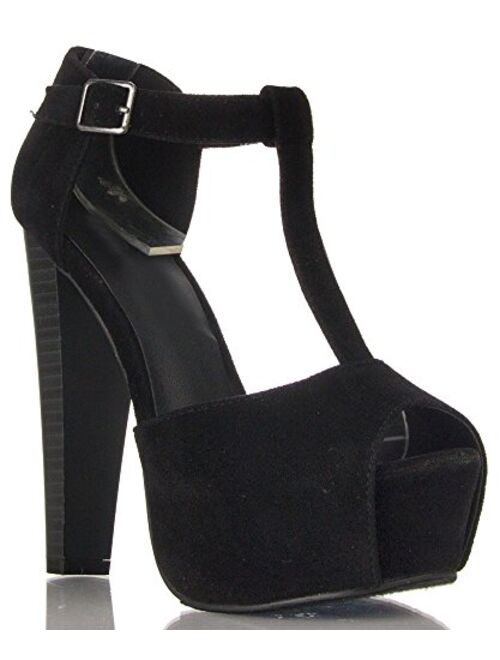 Breckelle's Women's Brina Peep Toe High Heel T-Strap Platform Sandals