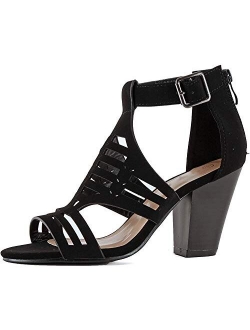 Guilty Shoes Women Gladiator Strappy Elastic Ankle Buckle Open Toe Mid Heel Sandals