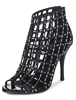 Littleboutique Women Embellished Cutout High Heel Bootie Rhinestone Sandal Heels Dress Sandals