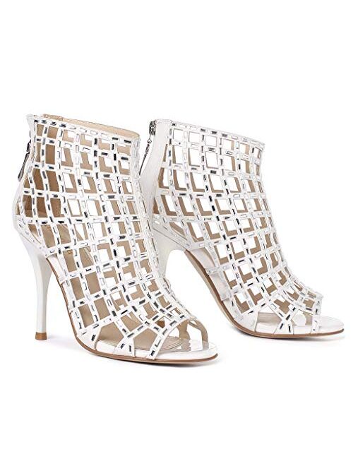 Littleboutique Women Embellished Cutout High Heel Bootie Rhinestone Sandal Heels Dress Sandals