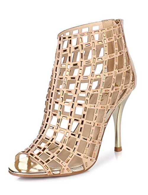 Littleboutique Women Embellished Cutout High Heel Bootie Rhinestone Sandal Heels Dress Sandals