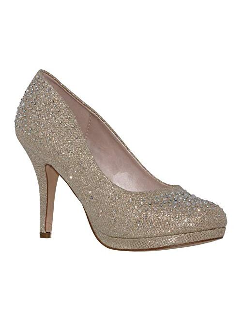 MVE Shoes Womens Stylish Comfortable Rhinestone Closed Toe Heel