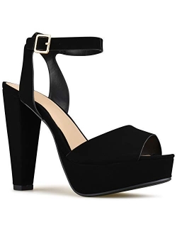 Premier Standard - Women's Platform Ankle Strap High Heel - Open Toe Strappy Buckle Sandal Pump - Formal Party Chunky Dress Heel