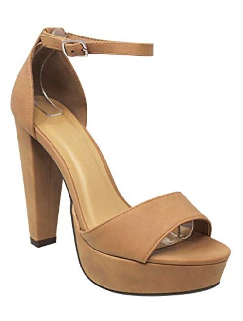 MVE Shoes Women's Soda Open Toe Ankle Strap Laser Deco High Heel Sandals