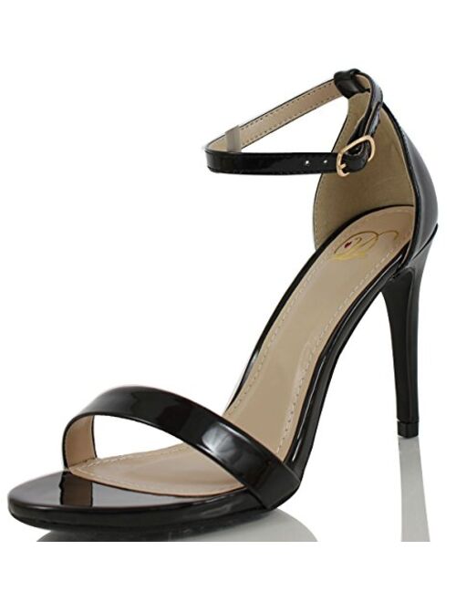 Delicious Jaiden Women Patent Leatherette Open Toe Ankle Strap Stiletto Sandal Pump - Dark Beige