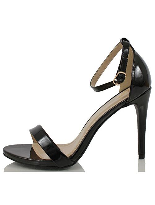 Delicious Jaiden Women Patent Leatherette Open Toe Ankle Strap Stiletto Sandal Pump - Dark Beige