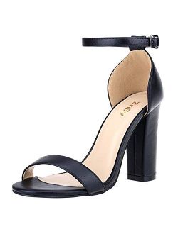 ZriEy Women's Heeled Sandals Strappy Chunky Block High Heels Ankle Strap Open Toe Sandals Party Wedding Fashion Shoes