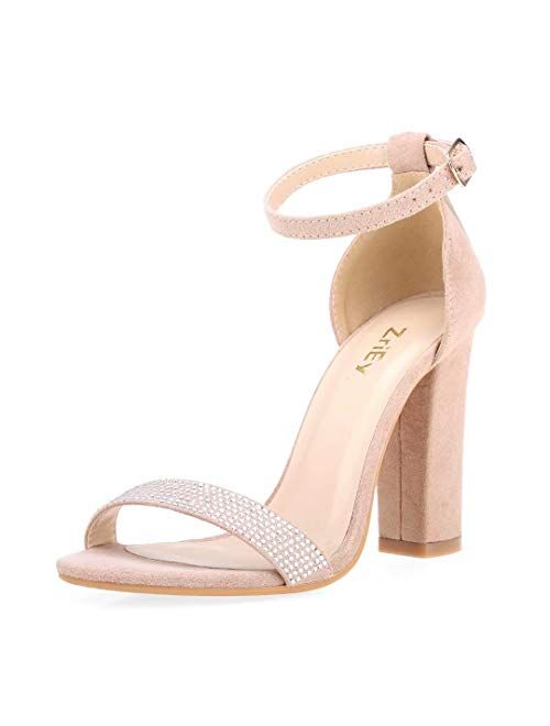 ZriEy Women's Heeled Sandals Strappy Chunky Block High Heels Ankle Strap Open Toe Sandals Party Wedding Fashion Shoes