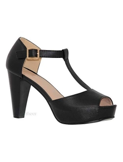 MVE Shoes Women's Open Toe High Heel Sandals - Ankle Strap Laser Deco Summer Heels - Sexy High Heel Wood Sandals