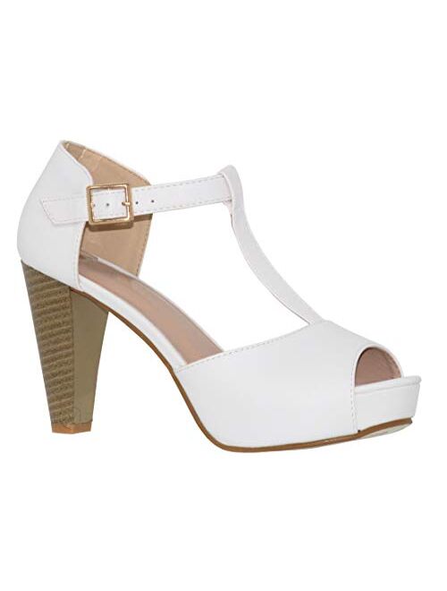 MVE Shoes Women's Open Toe High Heel Sandals - Ankle Strap Laser Deco Summer Heels - Sexy High Heel Wood Sandals