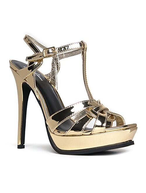 J. Adams Classic Sexy Platform Heels - Patent Vegan Leather High Heel - Strappy Open Toe Shoe - Vdara