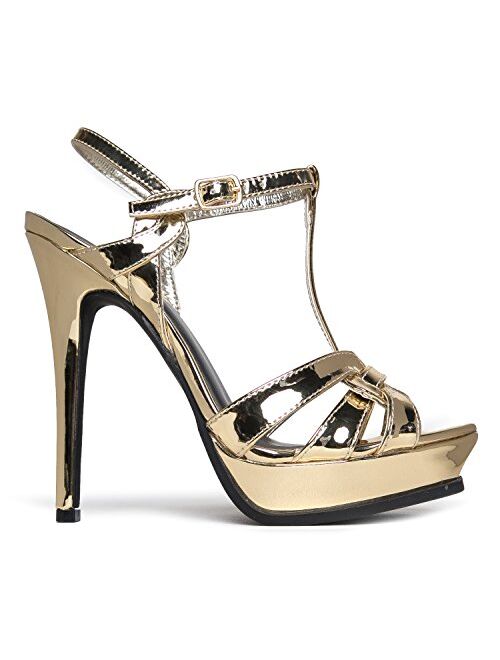 J. Adams Classic Sexy Platform Heels - Patent Vegan Leather High Heel - Strappy Open Toe Shoe - Vdara