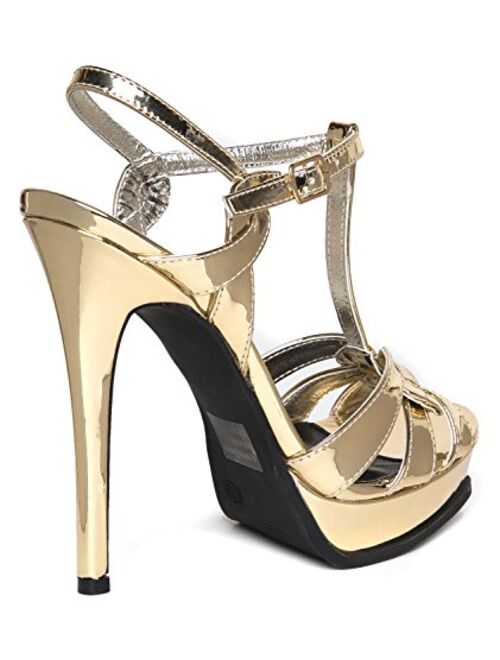 J. Adams Classic Sexy Platform Heels - Patent Vegan Leather High Heel - Strappy Open Toe Shoe - Vdara