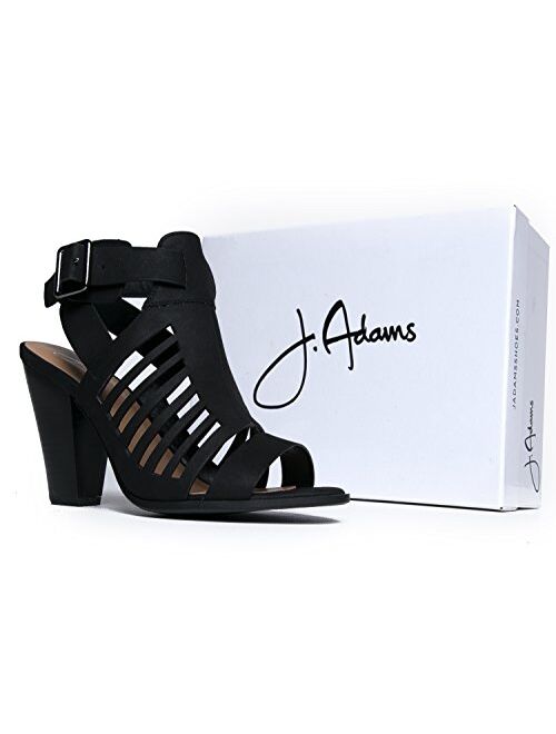 J. Adams Strappy Open Toe High Heel - Sexy Stacked Wood Sandal - Vegan Leather Cutout Shoe - Miko