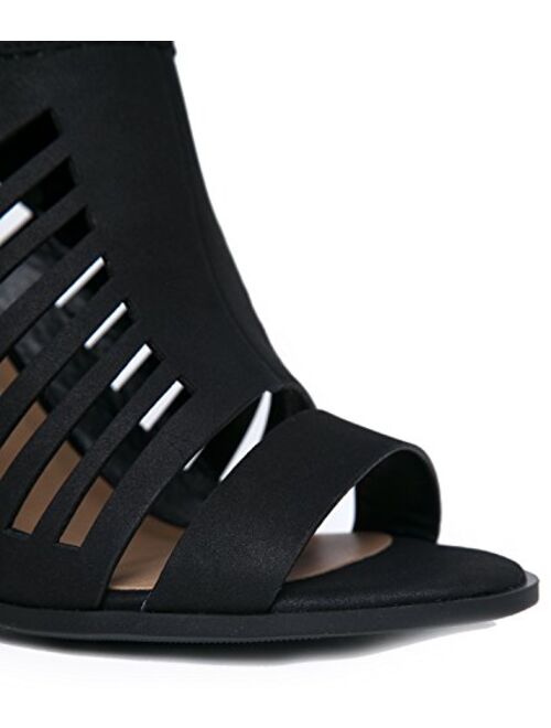 J. Adams Strappy Open Toe High Heel - Sexy Stacked Wood Sandal - Vegan Leather Cutout Shoe - Miko