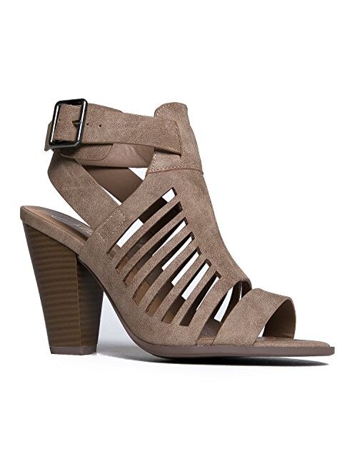 J. Adams Strappy Open Toe High Heel - Sexy Stacked Wood Sandal - Vegan Leather Cutout Shoe - Miko