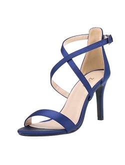 ZriEy Women Heeled Sandals Cross Ankle Strap Sandals Open Toe Strappy High Heels Party Wedding Shoes