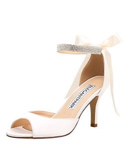 ElegantPark Women Peep Toe High Heel Sandals Bridal Wedding Shoes for Bride Ankle Strap