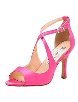 ElegantPark Women Peep Toe High Heel Sandals Cross Strappy Wedding Evening Dress Shoes Buckle Stain