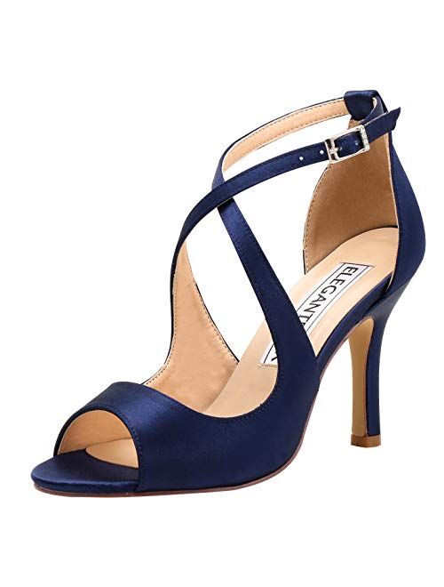 ElegantPark Women Peep Toe High Heel Sandals Cross Strappy Wedding Evening Dress Shoes Buckle Stain