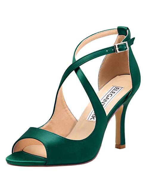 ElegantPark Women Peep Toe High Heel Sandals Cross Strappy Wedding Evening Dress Shoes Buckle Stain