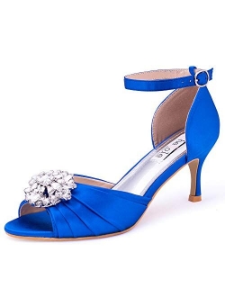 SheSole Women's Low Heel Wedding Sandals Dress Shoes Rhinestones Open Toe Pumps