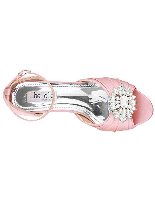 SheSole Women's Low Heel Wedding Sandals Dress Shoes Rhinestones Open Toe Pumps