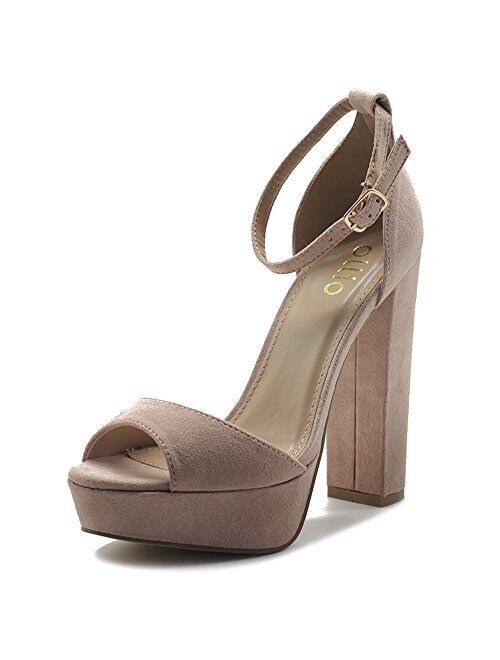 Ollio Women's Shoes Simple Platform Ankle Strap Chunky High Heeled Sandals