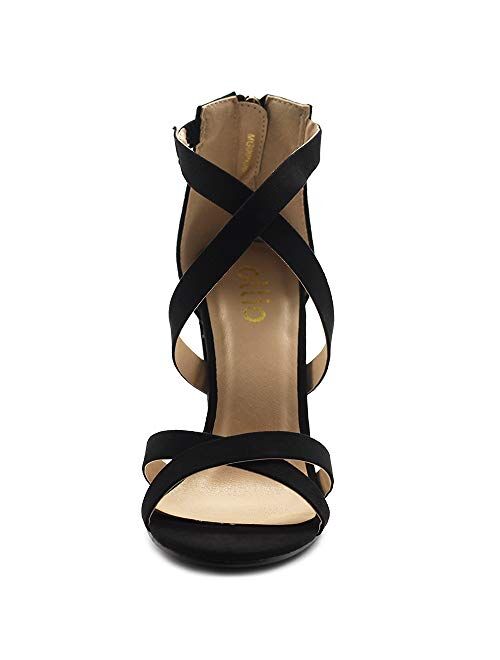 Ollio Women's Shoes Faux Suede or Faux Leather Ankle Toe Cross Strap Zip Up High Heels Pumps Sandals H98