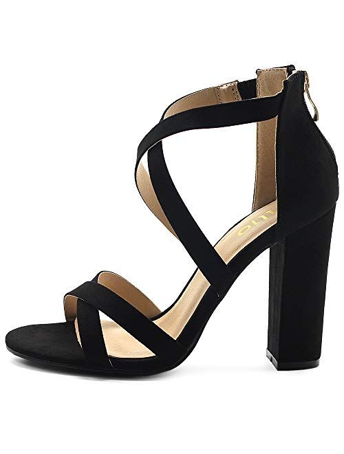 Ollio Women's Shoes Faux Suede or Faux Leather Ankle Toe Cross Strap Zip Up High Heels Pumps Sandals H98